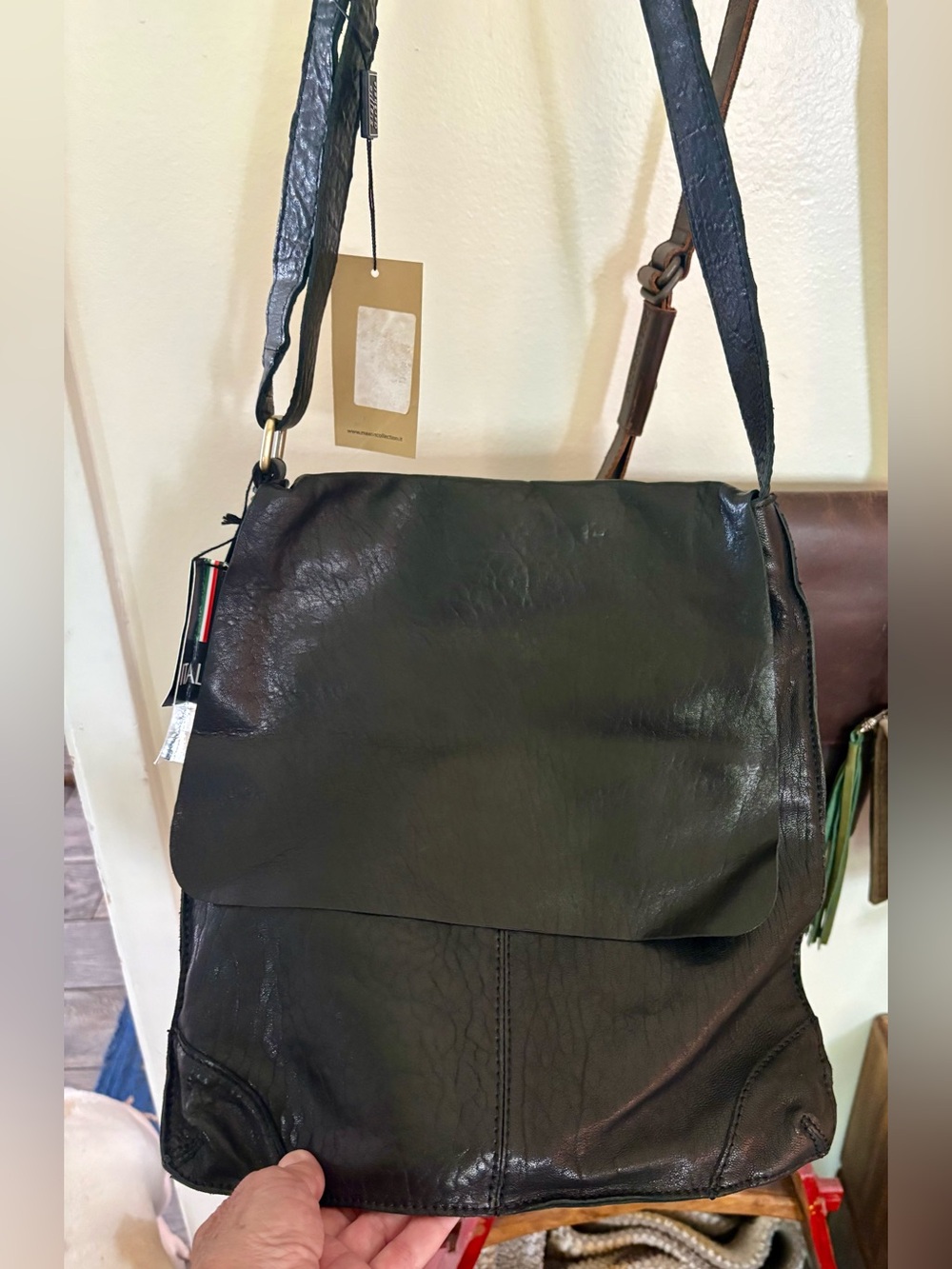 Gorgeous soft pebbled black leather Maxon crossbody Messenger Bag NWT